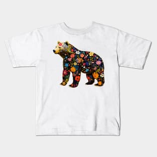 Abstract Floral Bear Silhouette Kids T-Shirt